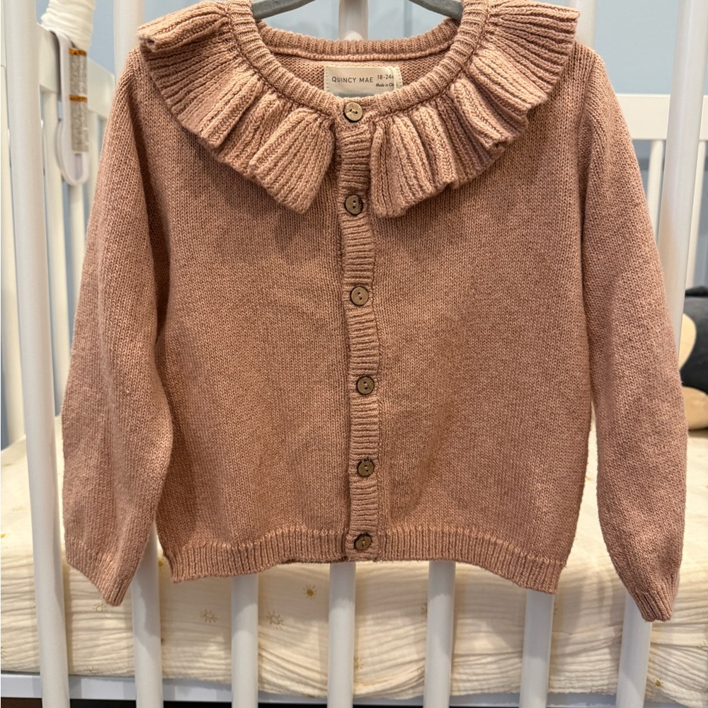 Quincy Mae Ruffle Collar Knit Cardigan